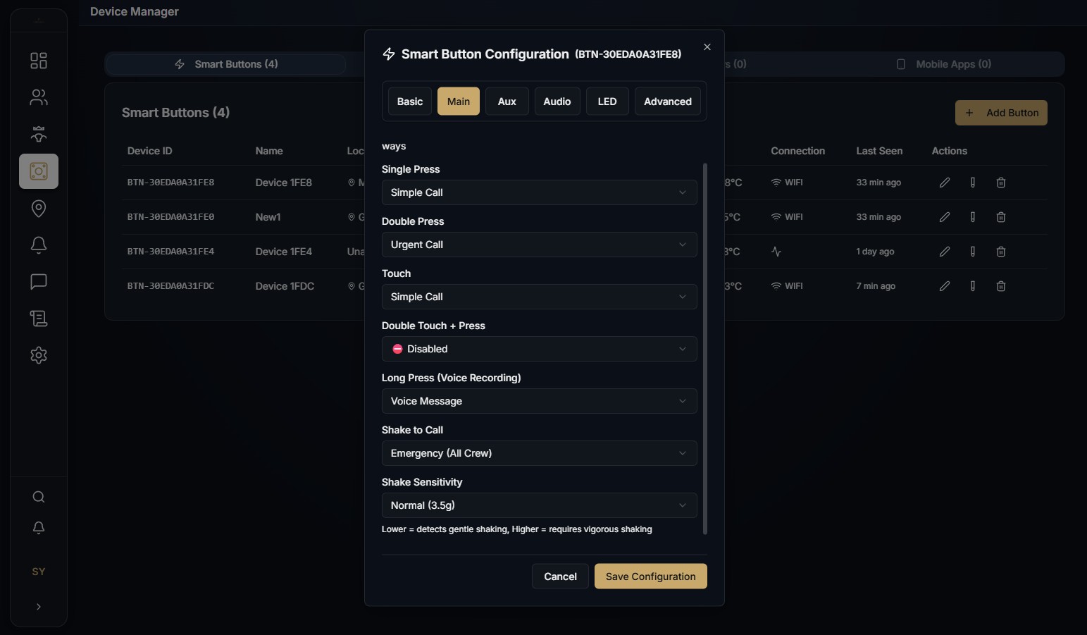OBEDIO SmartButton Configuration - press actions, voice, shake settings