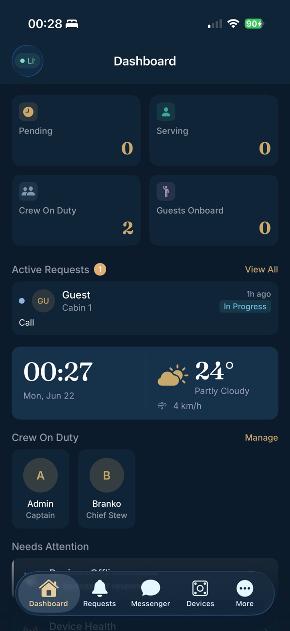 OBEDIO Crew dashboard on iPhone / iOS