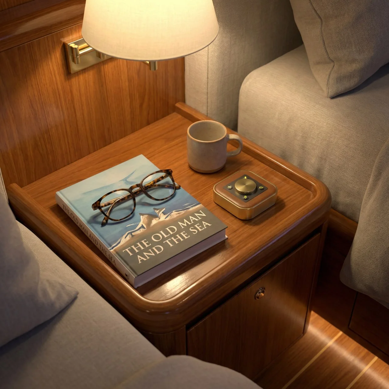 OBEDIO SmartButton on yacht cabin nightstand