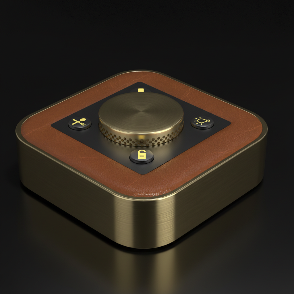 OBEDIO SmartButton  -  polished brass with leather inlay