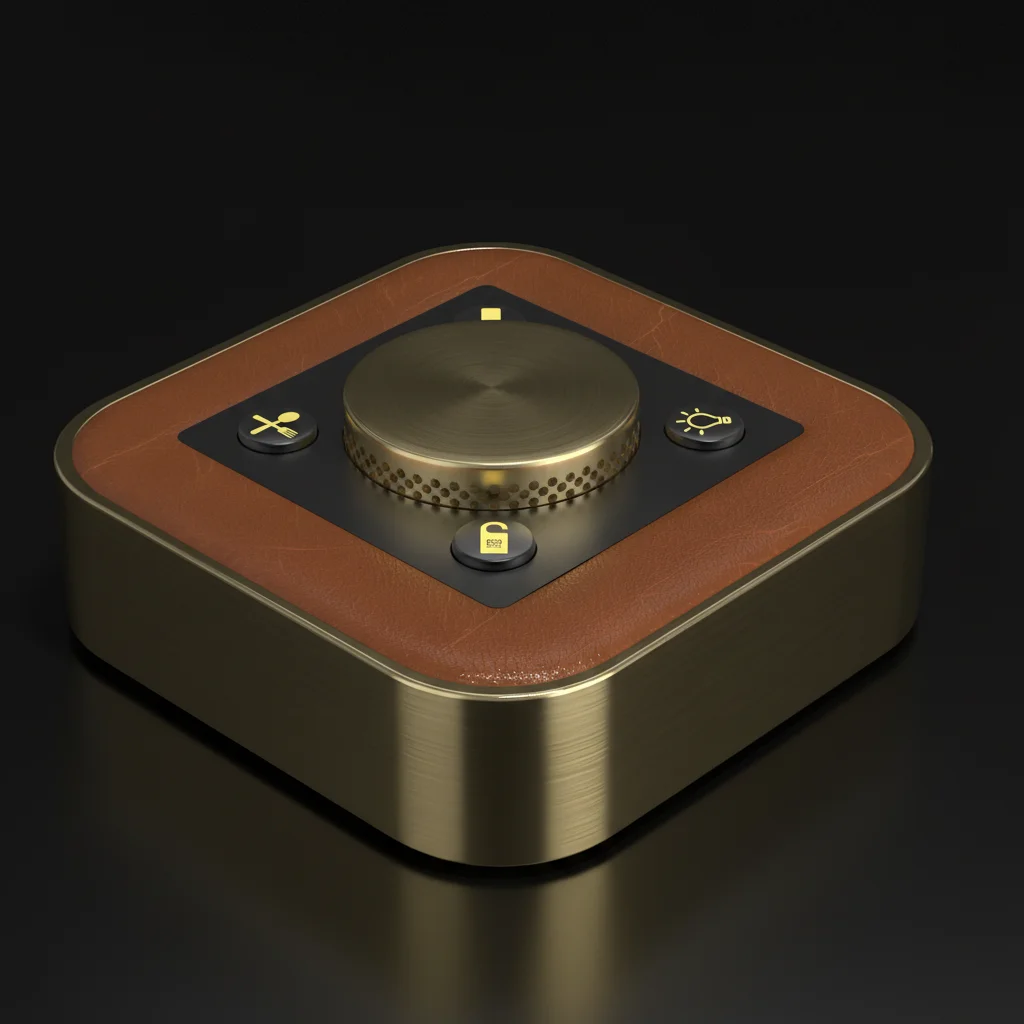 OBEDIO SmartButton  -  polished brass with leather inlay